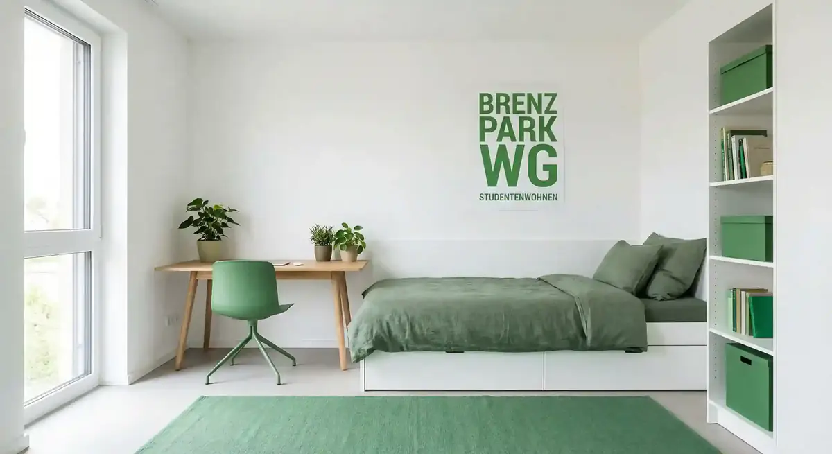 Minimalistisches Studentenzimmer mit grünen Akzenten